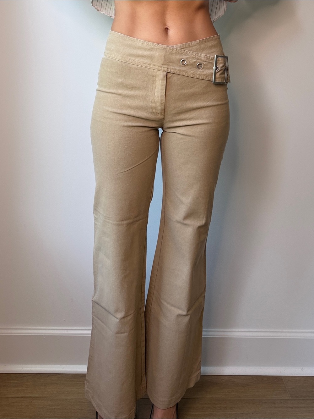 Cop Copine Y2K Sand Low Rise Flare Pants Belted Waist